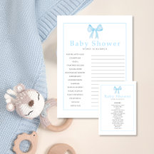 Blaues Baby Shower Wortverdrehung Antwortblatt-Dru