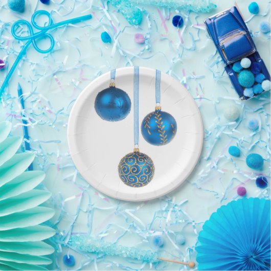 Blaues Ball-Weihnachten verziert einen 7 Pappteller (Party)