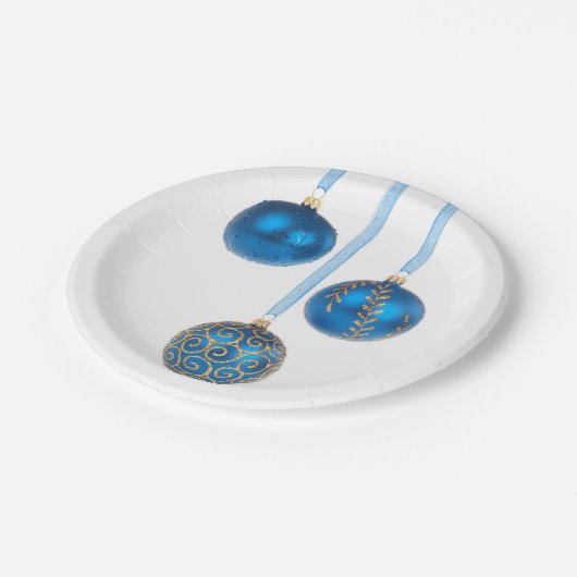 Blaues Ball-Weihnachten verziert einen 7 Pappteller (Schrägansicht)