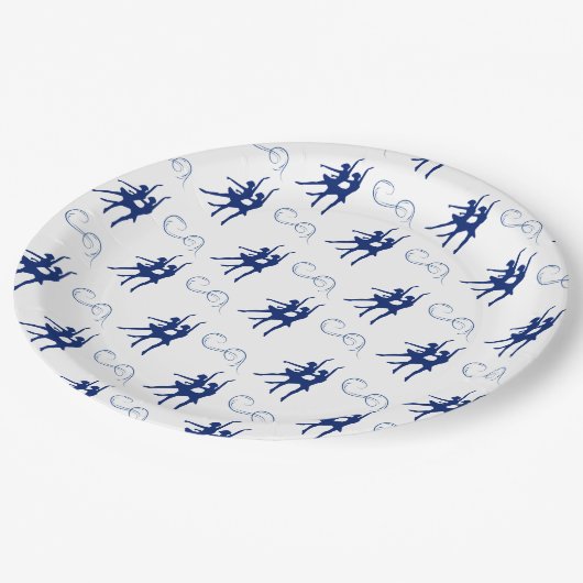 Blaues Ballett-Tänzermuster Pappteller (Schrägansicht)