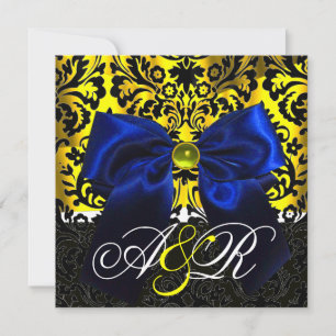 BLAUES BAND GOLD GELB SCHWARZ DAMAST MONOGRAMM EINLADUNG