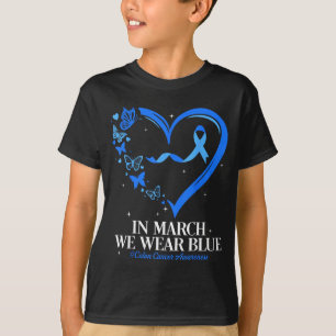 Blaues Band Schmetterling blaues Herz Darmkrebs T-Shirt