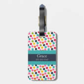 Blaues Band-Tupfen-Monogramm-Gepäckanhänger Gepäckanhänger (Rückseite vertikal)