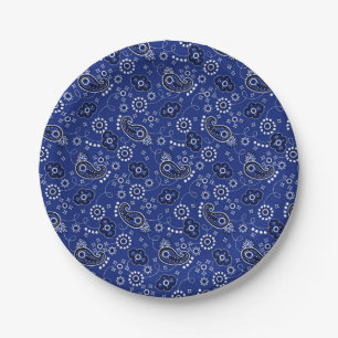 Blaues Bandana-Muster Cowboy-Outdoor-Abenteuer Pappteller