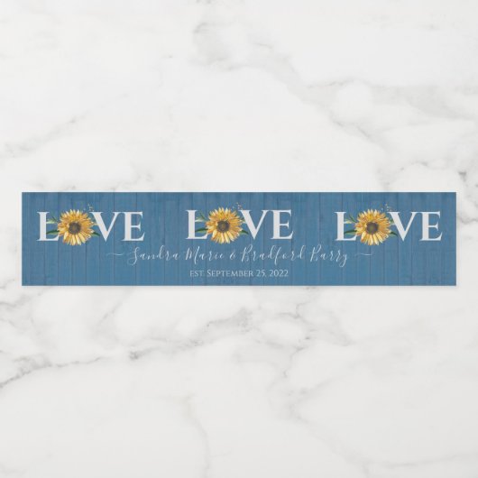 Blaues Barnholz, Hochzeit der goldenen Sonnenblume Wasserflaschenetikett (Einzelnes Label)