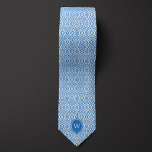 Blaues Batik Botanisches Florales Monogramm Krawatte