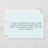 Blaues Beerdigungsdenkmal aus der Familie Dankeskarte (Rückseite)