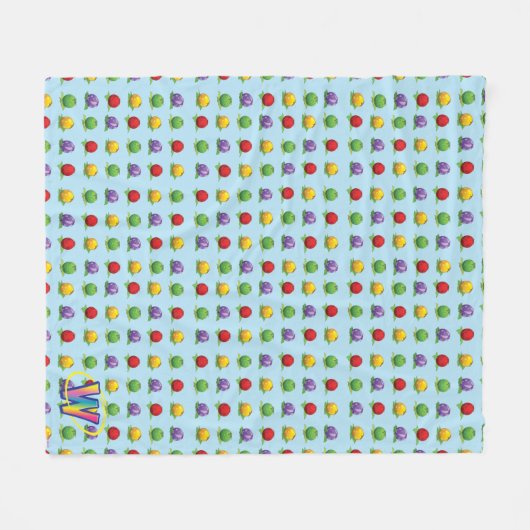 Blaues Beeren-Muster Fleecedecke (Vorderseite (Horizontal))