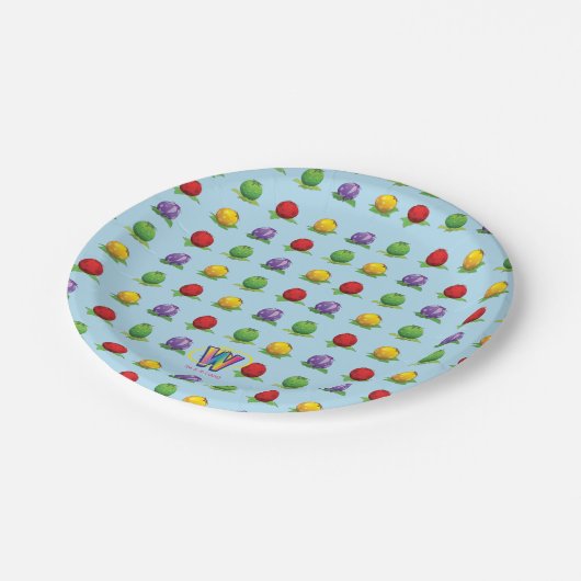 Blaues Beeren-Muster Pappteller (Schrägansicht)