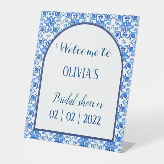 Blaues Begrüßungszeichen Sockelschild (Vorderseite)