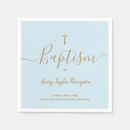 Blaues benutzerdefiniertes Elegant-Gold-Cross-Tauf Serviette (Vorderseite)