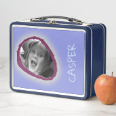 Blaues benutzerdefiniertes Foto und Name Metall Brotdose (Beispiel)