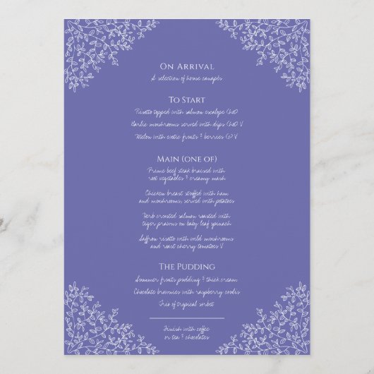 Blaues Blatt zeichnend Mono-Hochzeit Menükarte (Rückseite)