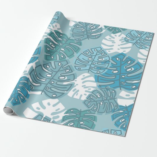 blaues Blätter Geschenkpapier (Ungerollt)