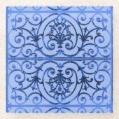 Blaues Blättermuster Glasuntersetzer (Vorderseite)