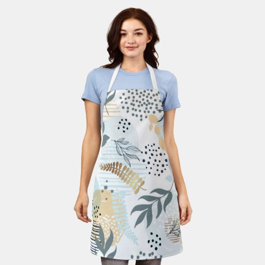 Blaues Blattgold botanische Blätter Schürze (Getragen)
