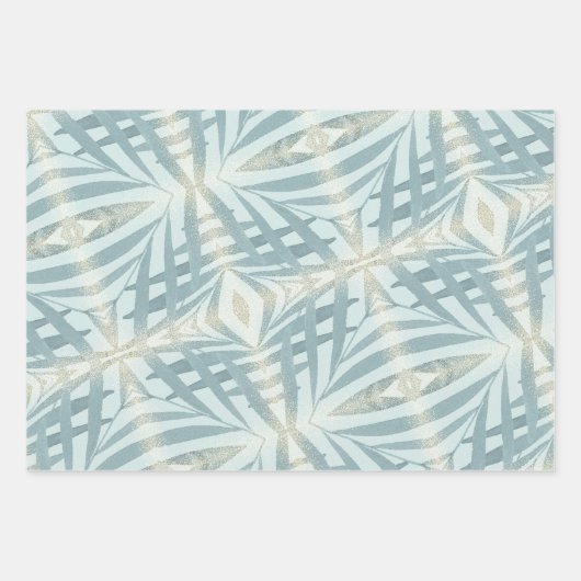 Blaues Blattmuster Geschenkpapier Set (Vorderseite)