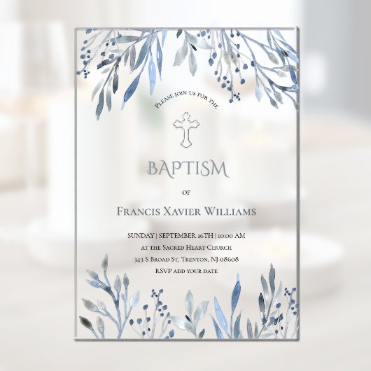 Blaues Blattwerk Acryleinladungen