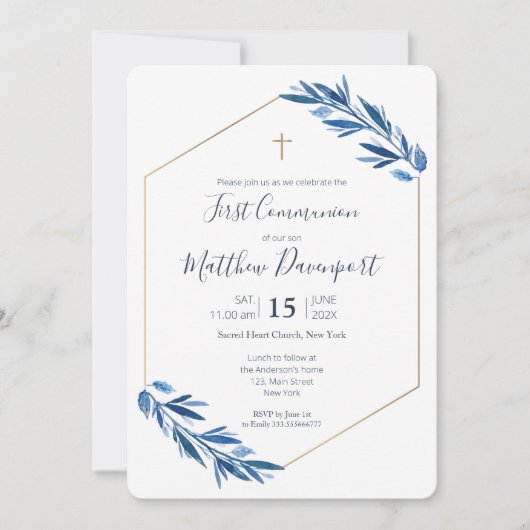 Blaues Blattwerk Einladung (Vorderseite)