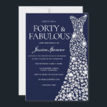 Blaues blaues Kleid 40. Fabulous Geburtstagsparty Einladung<br><div class="desc">Blaues weißes Navy Dress 40th Fabulous Geburtstagsparty Variationen zu der Einladung und passende Artikel in unserem Shop</div>