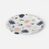 Blaues blaues Rosa Rosa Botanische Hochzeit Pappteller (Schrägansicht)