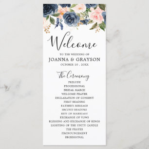 Blaues blaues Rosa Rosa Botanische Hochzeit Programm