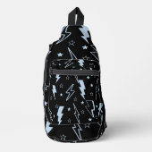 Blaues Blitzschwarz Hintergrund Y2K Muster Crossbody Bag (Vorderseite)