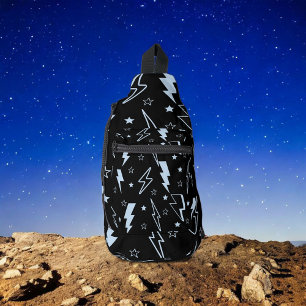 Blaues Blitzschwarz Hintergrund Y2K Muster Crossbody Bag