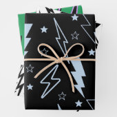 Blaues Blitzschwarz Hintergrund Y2K Muster Geschenkpapier Set (Beispiel)