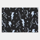 Blaues Blitzschwarz Hintergrund Y2K Muster Geschenkpapier Set (Vorderseite)