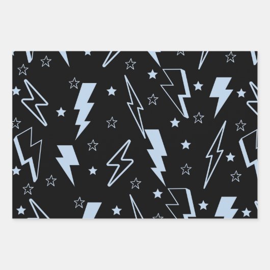 Blaues Blitzschwarz Hintergrund Y2K Muster Geschenkpapier Set (Vorderseite)
