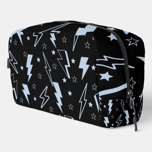 Blaues Blitzschwarz Hintergrund Y2K Muster Waschbeutel (Rechte Ecke)