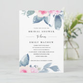 BLAUES BLUE FLORAL WATERCOLOR BRAUTPARTY EINLADUNG (Stehend Vorderseite)