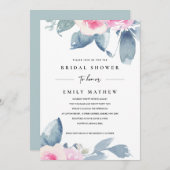 BLAUES BLUE FLORAL WATERCOLOR BRAUTPARTY EINLADUNG (Vorne/Hinten)