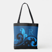Blaues Blüh-Design mit Monogram Tasche (Rückseite)