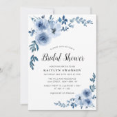 blaues blühendes Brautparty Einladung (Vorderseite)
