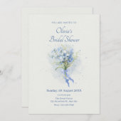 Blaues Blume-Bouquet-Brautparty Einladung (Vorne/Hinten)