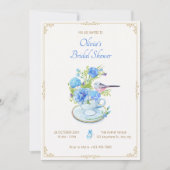 Blaues Blume-Bouquet-Brautparty Einladung (Vorderseite)