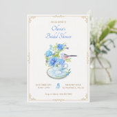 Blaues Blume-Bouquet-Brautparty Einladung (Stehend Vorderseite)