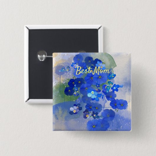 Blaues Blume-Button Button (Vorne & Hinten)