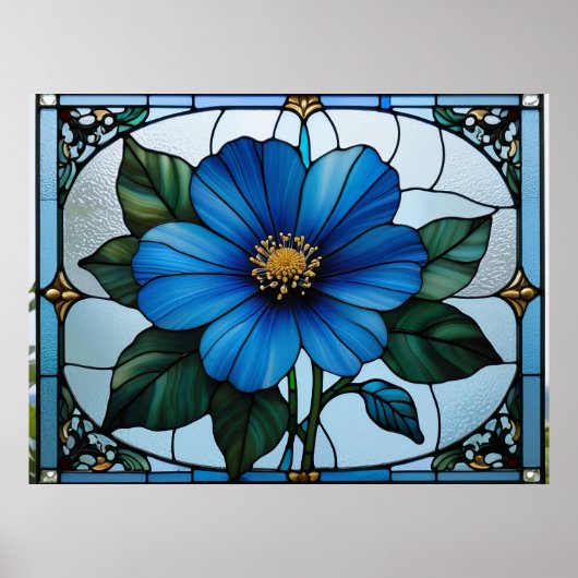 Blaues Blume-Farbglas Poster (Vorne)