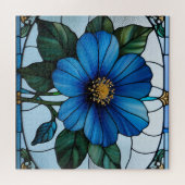 Blaues Blume-Farbglas Puzzle (Horizontal)