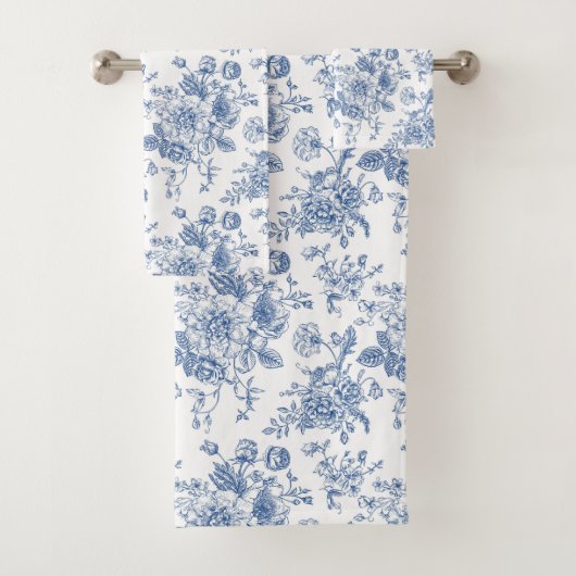 Blaues Blume-Muster Badhandtuch Set (Insitu)