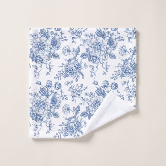 Blaues Blume-Muster Badhandtuch Set (Waschlappen)