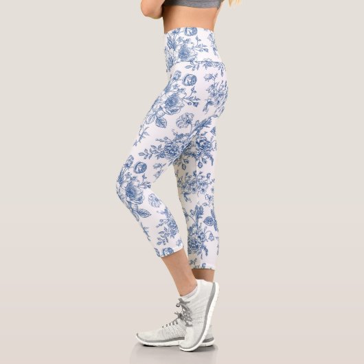 Blaues Blume-Muster Capri Leggings (Links)