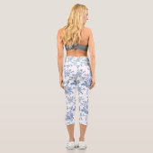 Blaues Blume-Muster Capri Leggings (Rückseite)