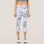 Blaues Blume-Muster Capri Leggings (Vorderseite)