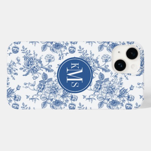 Blaues Blume-Muster Case-Mate iPhone Hülle (Rückseite (Horizontal))