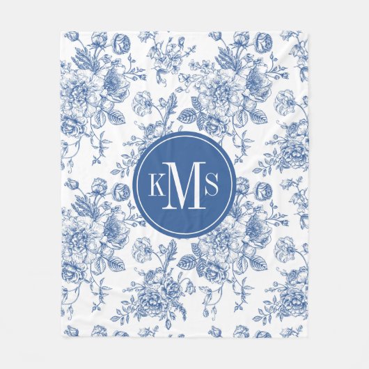 Blaues Blume-Muster Fleecedecke (Vorderseite)