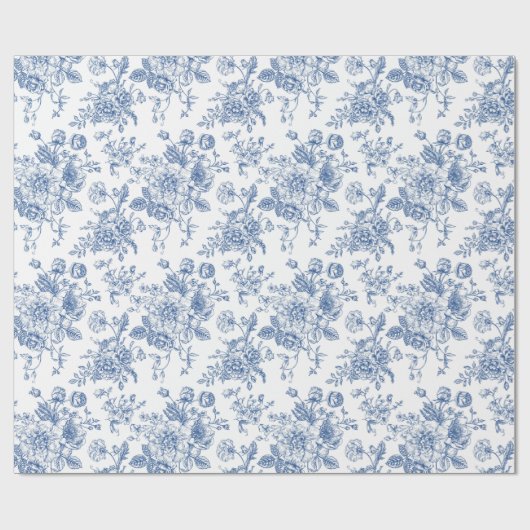 Blaues Blume-Muster Geschenkpapier (Flach)